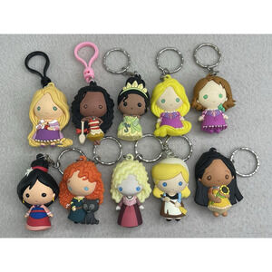 Disney Princess Figural 3D Keychain Lot 10 Keyrings Blind Bag Cinderella Moana